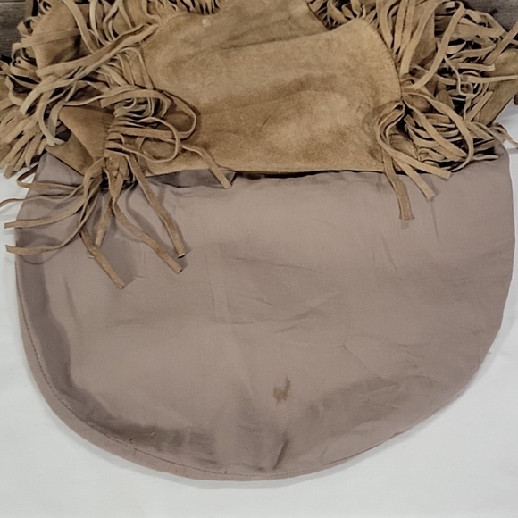 Rapsodia Suede Fringe Hobo Crossbody Shoulder Bag - Tan - Picture 13 of 16